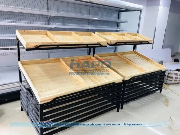 - Thiết kế kệ trưng bày trái cây đẹp cho siêu thị mini