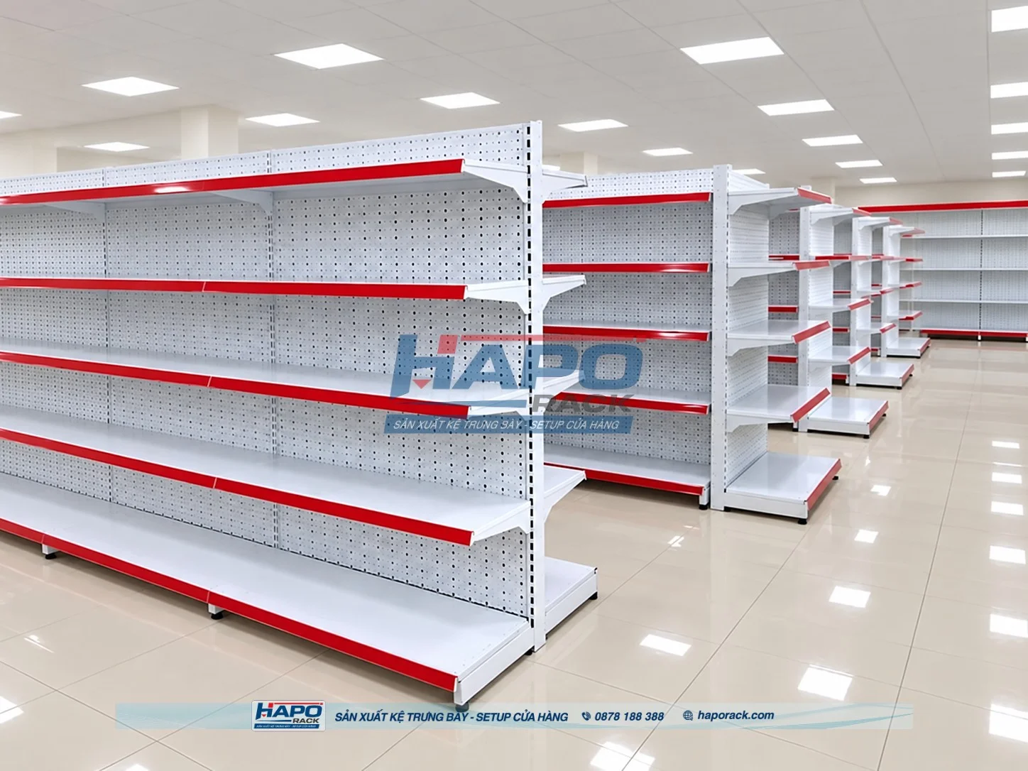 Thiết kế siêu thị mini sử dụng kệ một mặt bố trí sát tường