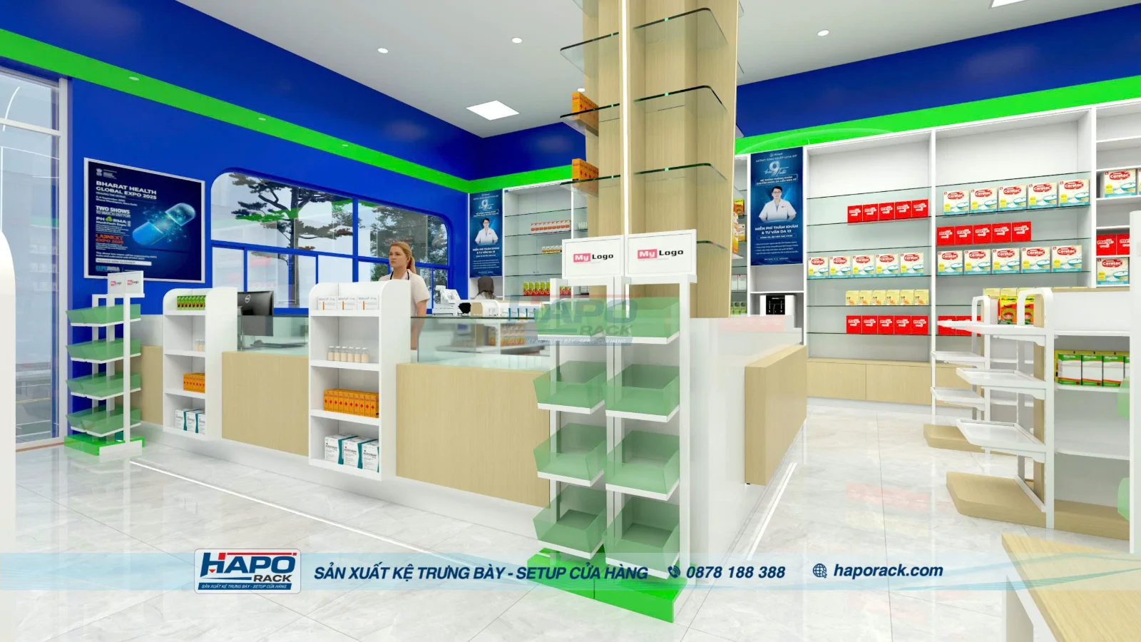 thiết kế tủ kính trưng bày nhà thuốc