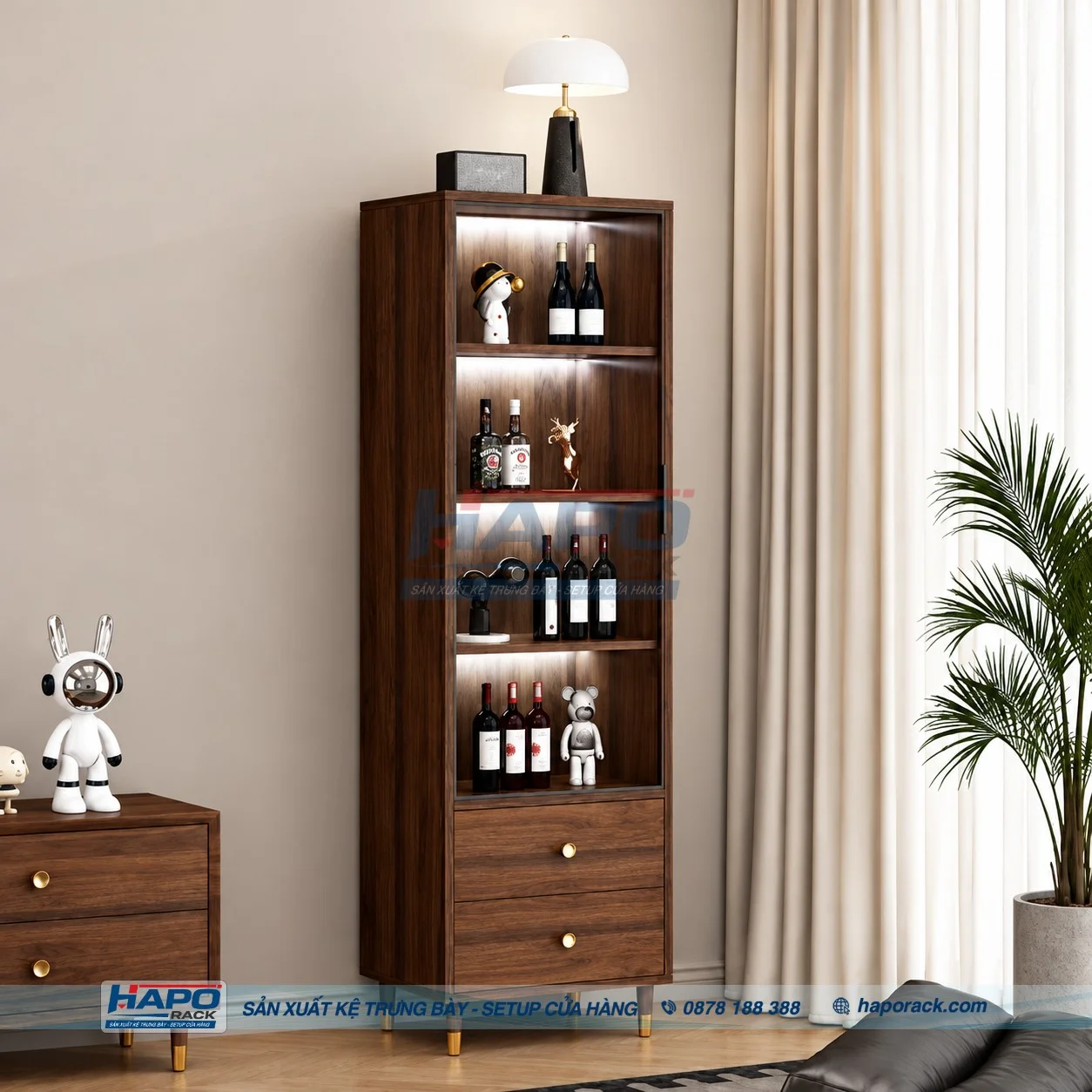 Tủ rượu góc tối ưu không gian phòng khách
